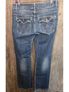 Wrangler Denim Jeans Women Size 9/10 x 34 (32x33) Bootcut Studded Cowgirl Rodeo